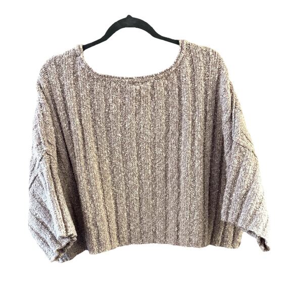 Free People Sz XS Oversized Cropped Good Day Chunky Knit Mauve Sweater Pullover - Picture 3 of 4